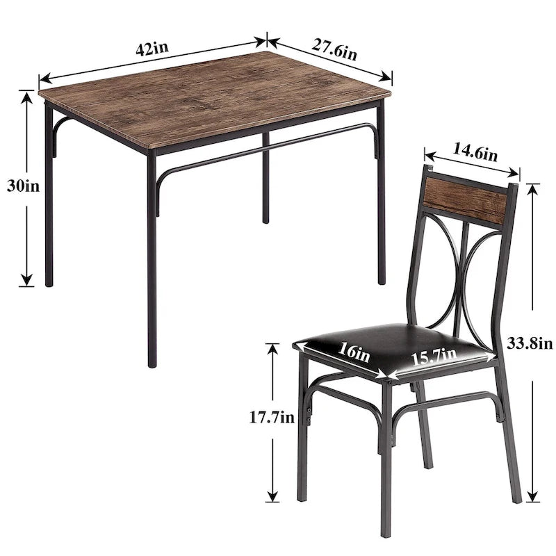 Juego de comedor de 5 piezas rústico marrón, para 4 personas