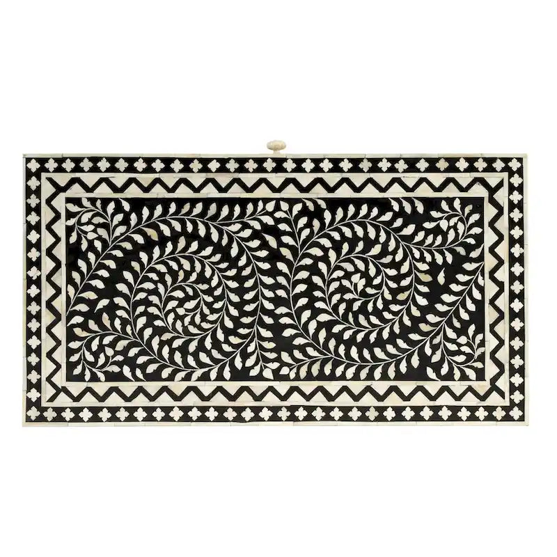 Escritorio de Hueso Incrustado en Blanco y Negro, 1 Persona