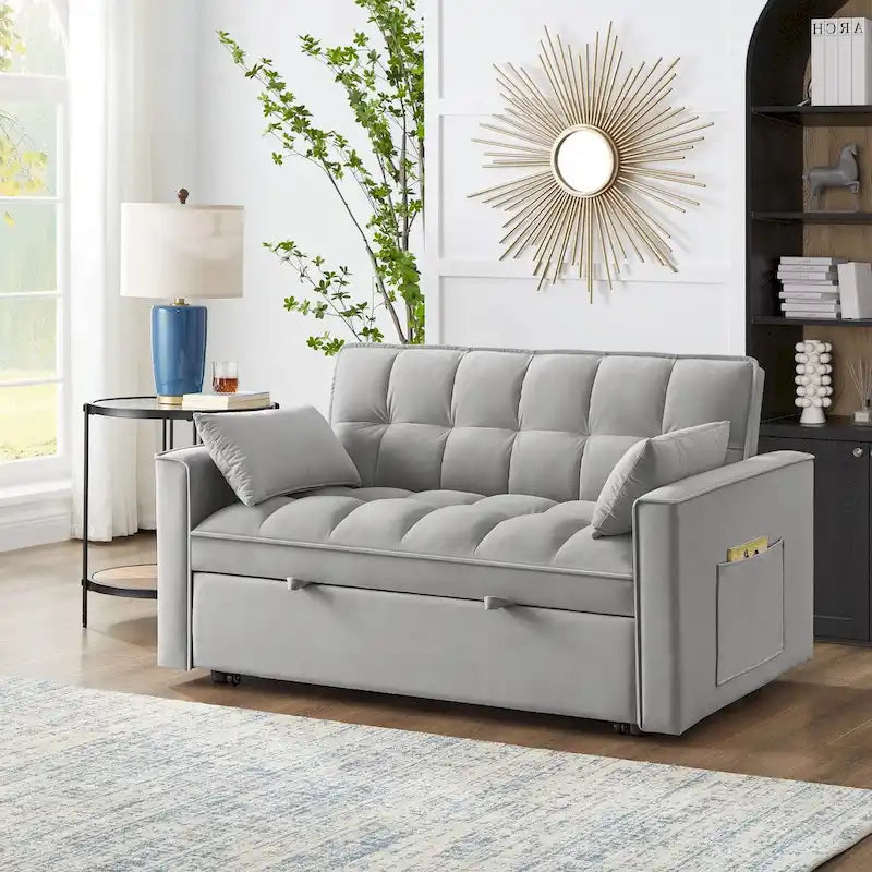 Sofá Cama Biplaza Convertible de Terciopelo Gris / Negro / Azul / Gris Topo, 4 en 1, Capacidad 250 kg