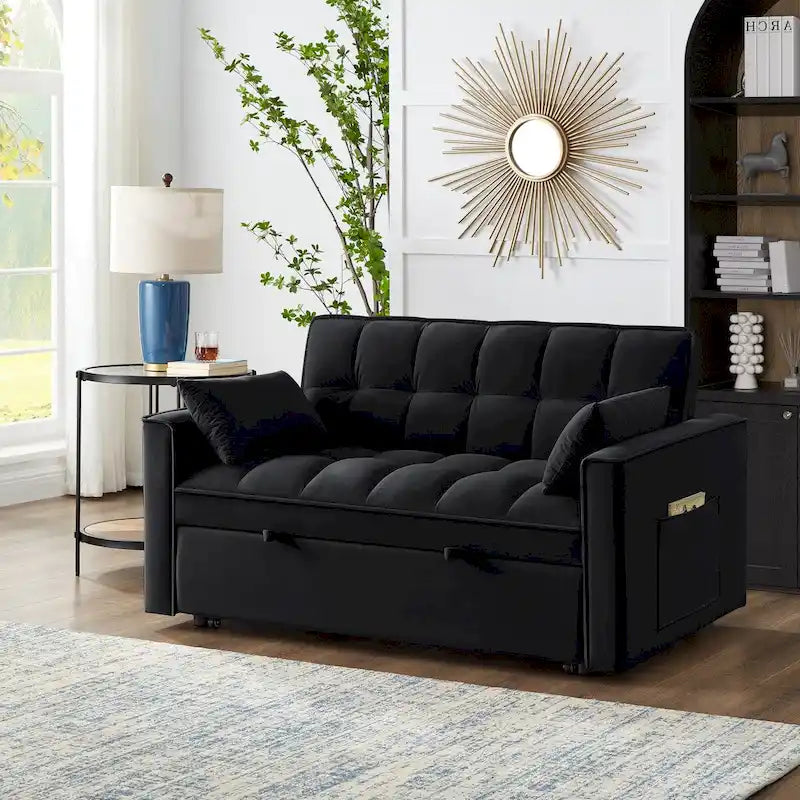 Sofá Cama Biplaza Convertible de Terciopelo Gris / Negro / Azul / Gris Topo, 4 en 1, Capacidad 250 kg