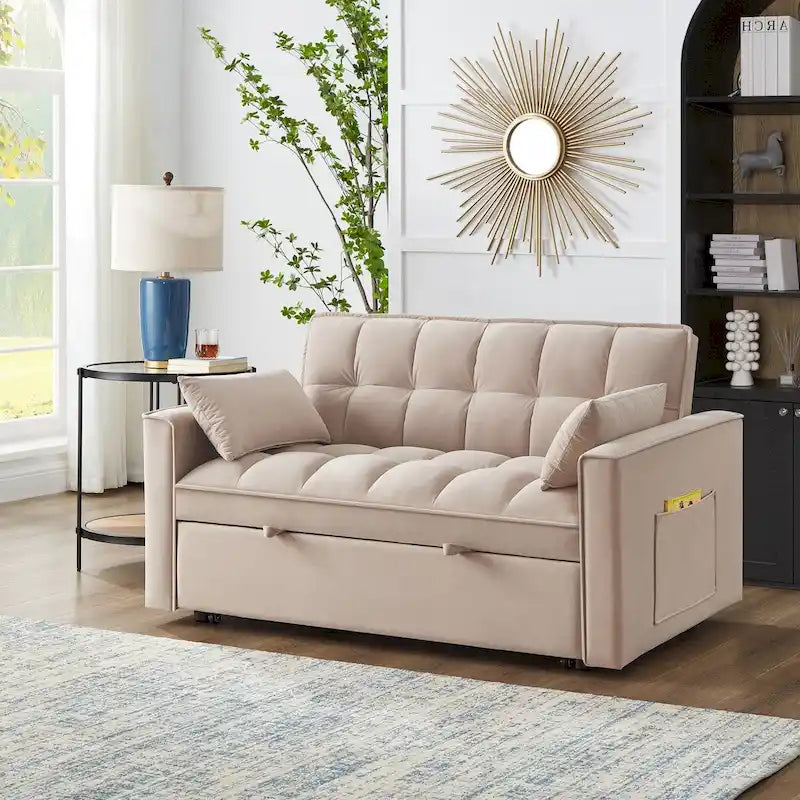 Sofá Cama Biplaza Convertible de Terciopelo Gris / Negro / Azul / Gris Topo, 4 en 1, Capacidad 250 kg