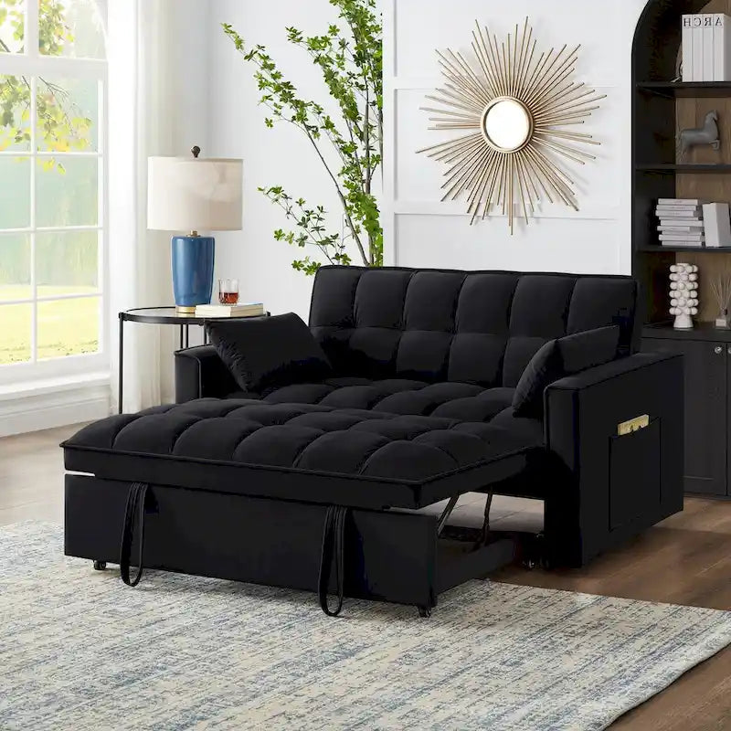 Sofá Cama Biplaza Convertible de Terciopelo Gris / Negro / Azul / Gris Topo, 4 en 1, Capacidad 250 kg