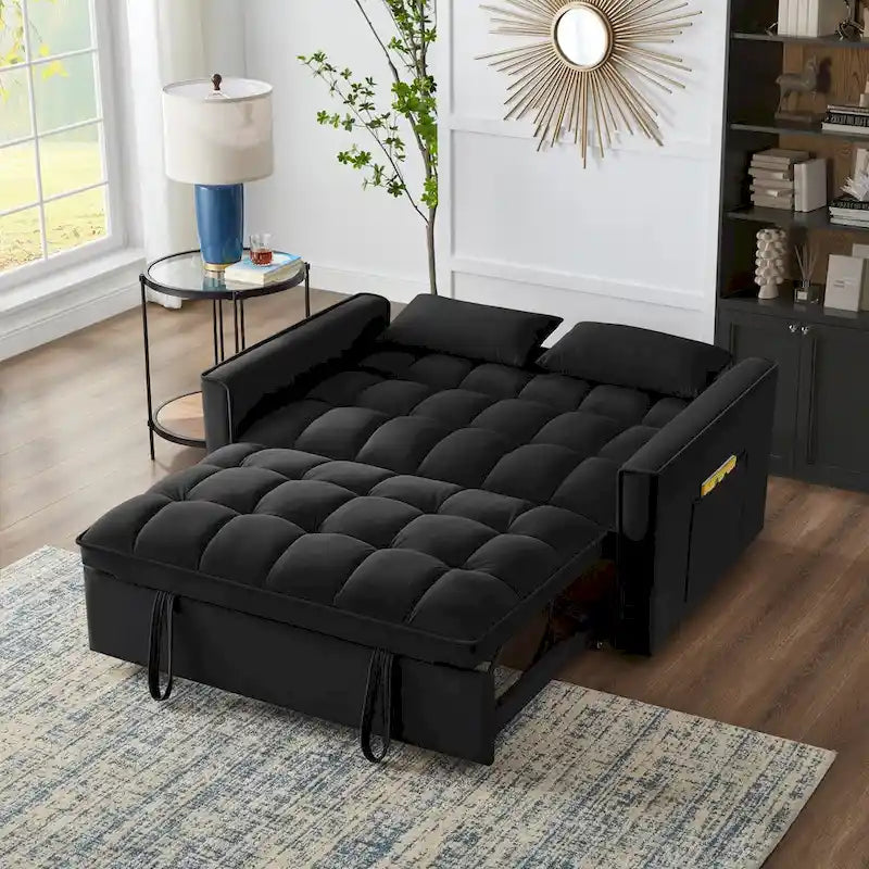 Sofá Cama Biplaza Convertible de Terciopelo Gris / Negro / Azul / Gris Topo, 4 en 1, Capacidad 250 kg