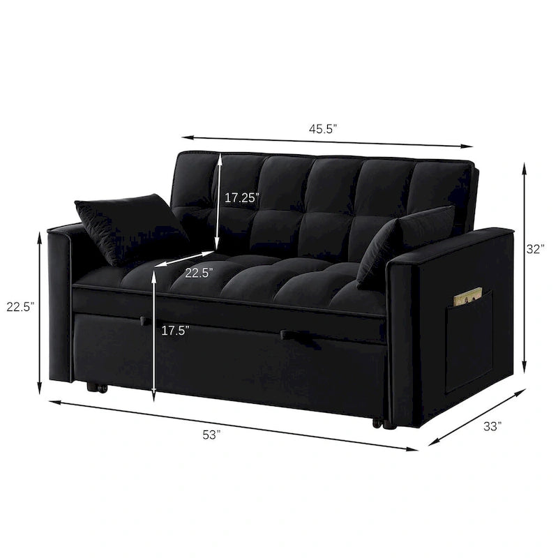Sofá Cama Biplaza Convertible de Terciopelo Gris / Negro / Azul / Gris Topo, 4 en 1, Capacidad 250 kg
