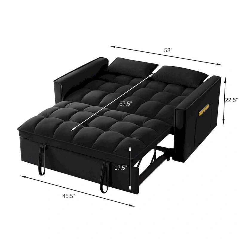 Sofá Cama Biplaza Convertible de Terciopelo Gris / Negro / Azul / Gris Topo, 4 en 1, Capacidad 250 kg