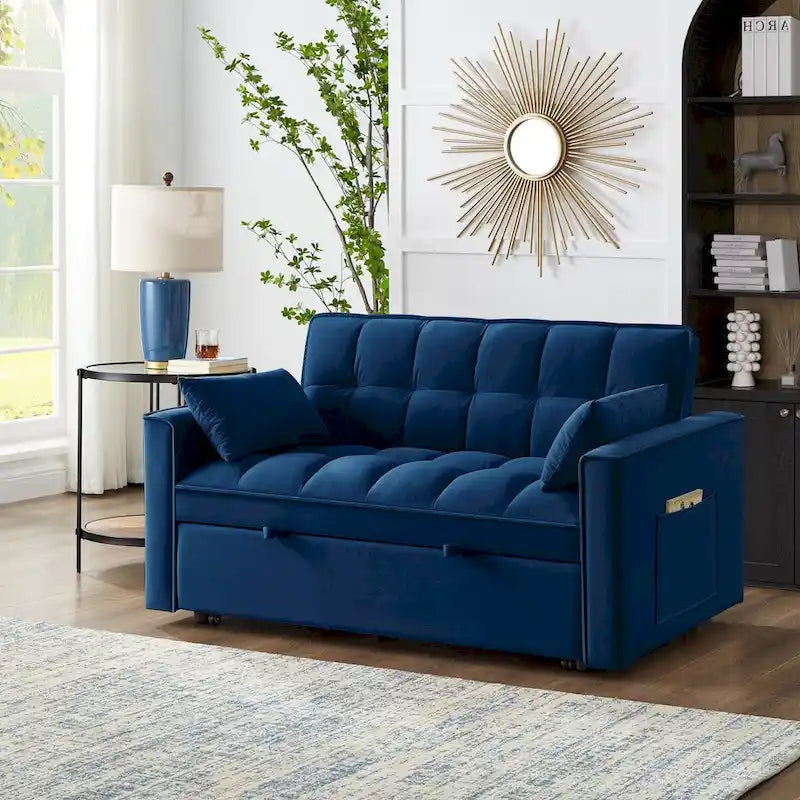 Sofá Cama Biplaza Convertible de Terciopelo Gris / Negro / Azul / Gris Topo, 4 en 1, Capacidad 250 kg