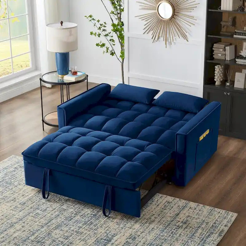 Sofá Cama Biplaza Convertible de Terciopelo Gris / Negro / Azul / Gris Topo, 4 en 1, Capacidad 250 kg