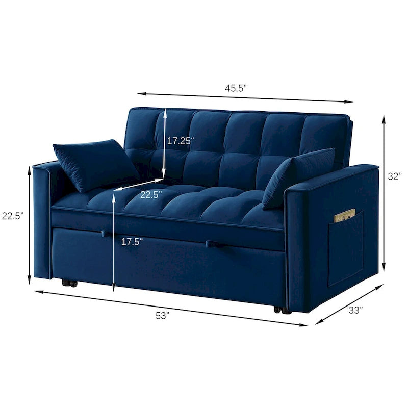 Sofá Cama Biplaza Convertible de Terciopelo Gris / Negro / Azul / Gris Topo, 4 en 1, Capacidad 250 kg