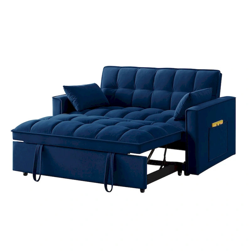Sofá Cama Biplaza Convertible de Terciopelo Gris / Negro / Azul / Gris Topo, 4 en 1, Capacidad 250 kg
