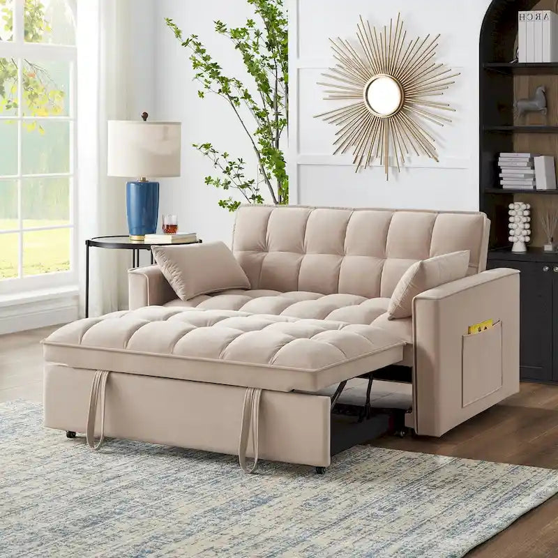 Sofá Cama Biplaza Convertible de Terciopelo Gris / Negro / Azul / Gris Topo, 4 en 1, Capacidad 250 kg