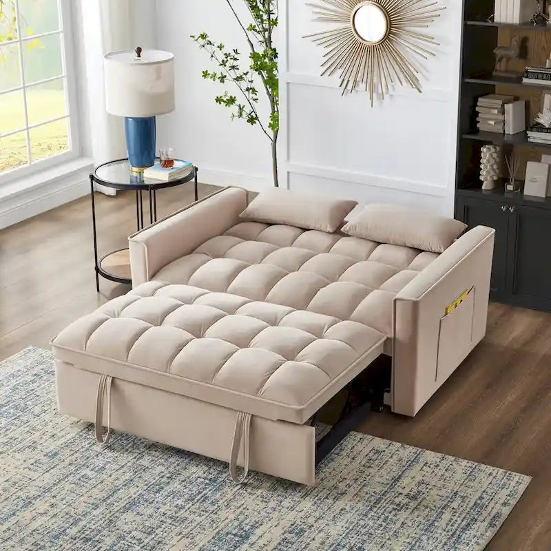 Sofá Cama Biplaza Convertible de Terciopelo Gris / Negro / Azul / Gris Topo, 4 en 1, Capacidad 250 kg