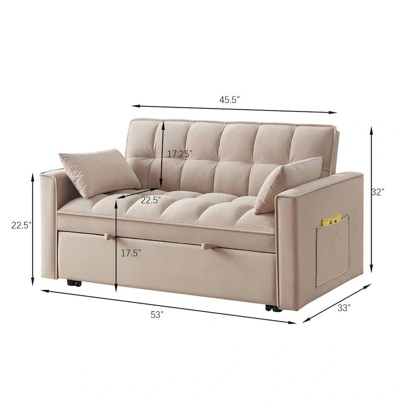 Sofá Cama Biplaza Convertible de Terciopelo Gris / Negro / Azul / Gris Topo, 4 en 1, Capacidad 250 kg