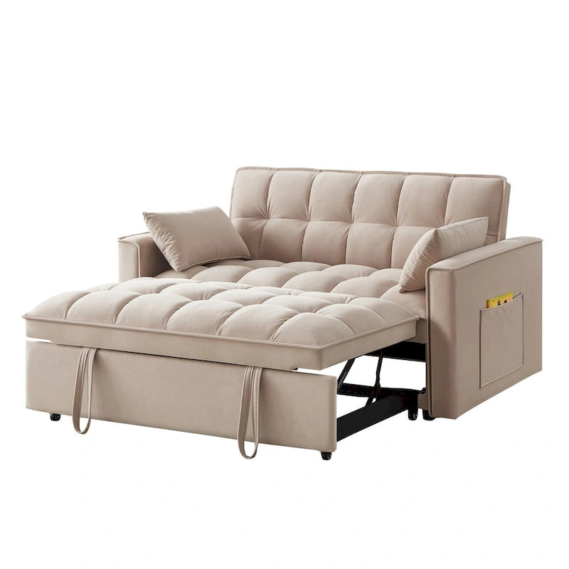Sofá Cama Biplaza Convertible de Terciopelo Gris / Negro / Azul / Gris Topo, 4 en 1, Capacidad 250 kg