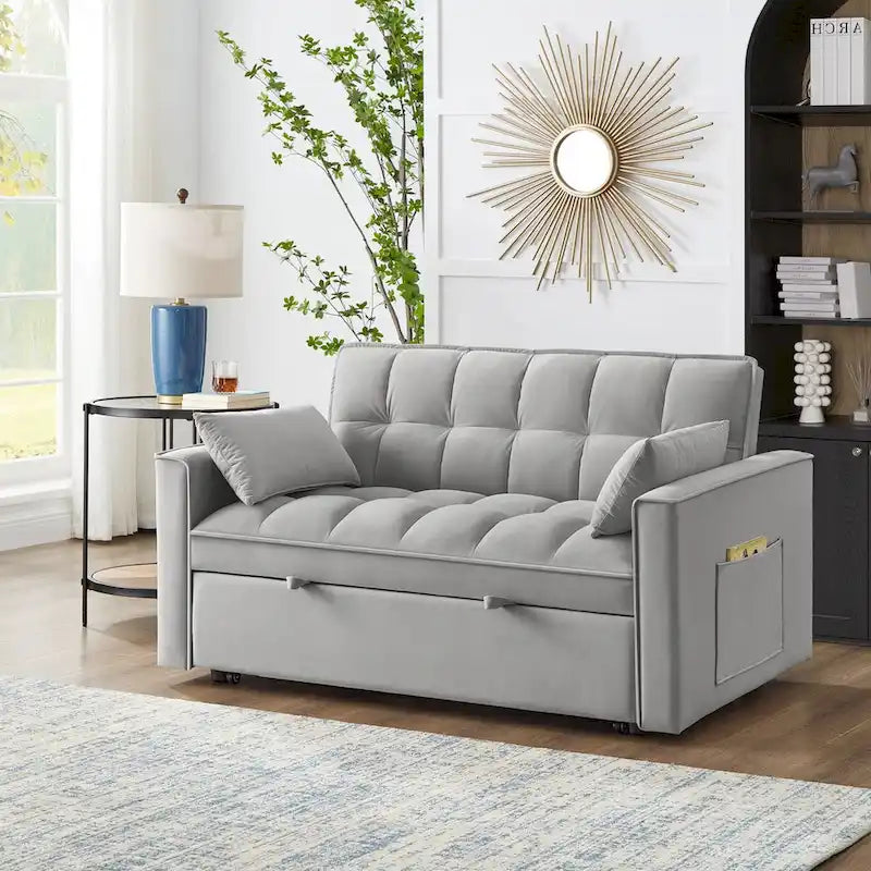 Sofá Cama Biplaza Convertible de Terciopelo Gris / Negro / Azul / Gris Topo, 4 en 1, Capacidad 250 kg