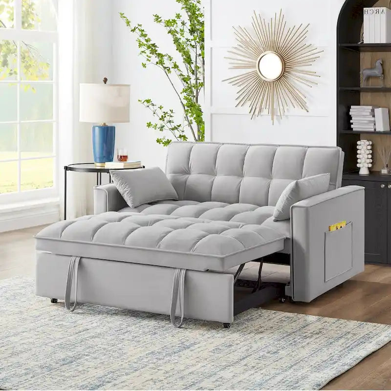 Sofá Cama Biplaza Convertible de Terciopelo Gris / Negro / Azul / Gris Topo, 4 en 1, Capacidad 250 kg