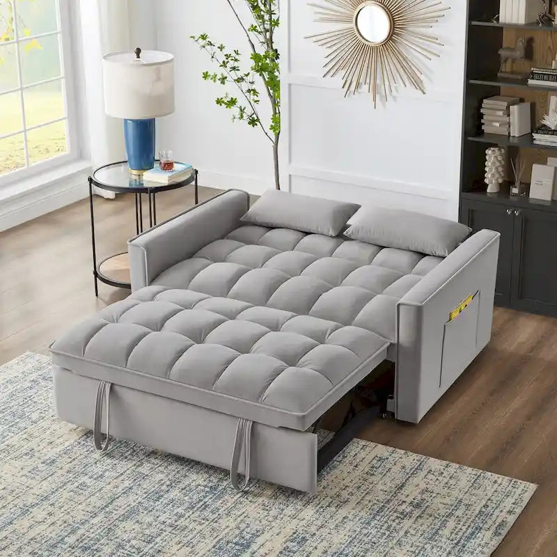 Sofá Cama Biplaza Convertible de Terciopelo Gris / Negro / Azul / Gris Topo, 4 en 1, Capacidad 250 kg