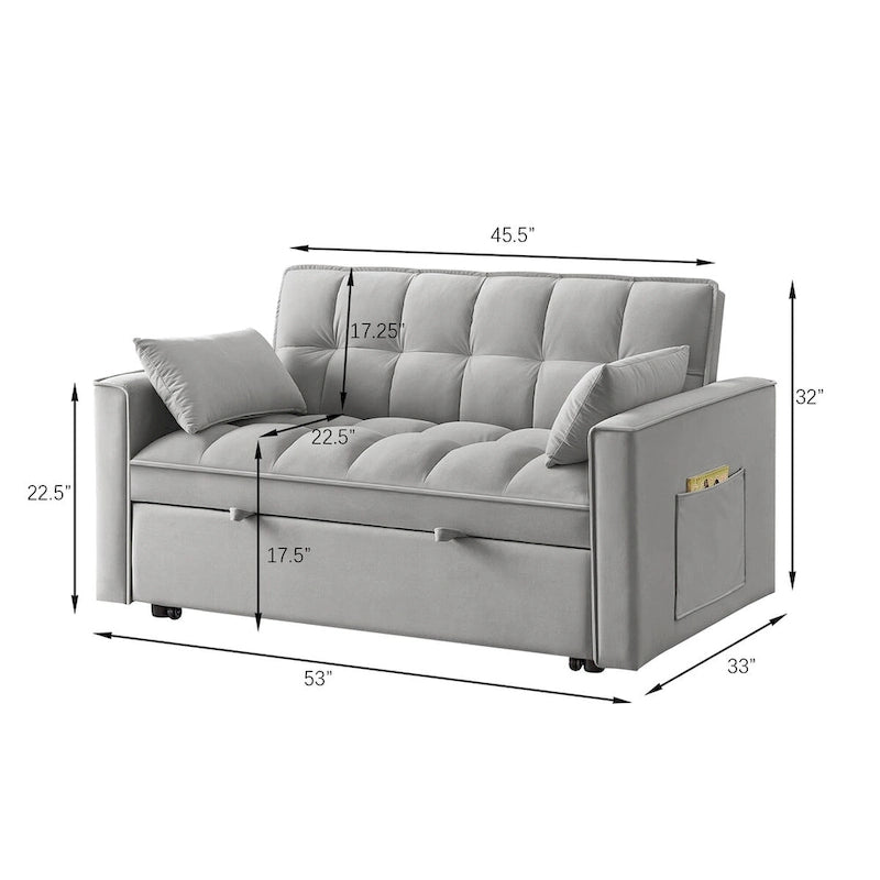 Sofá Cama Biplaza Convertible de Terciopelo Gris / Negro / Azul / Gris Topo, 4 en 1, Capacidad 250 kg