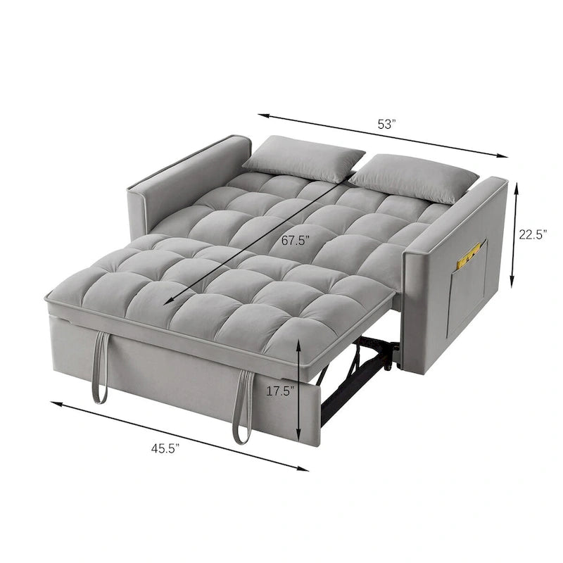 Sofá Cama Biplaza Convertible de Terciopelo Gris / Negro / Azul / Gris Topo, 4 en 1, Capacidad 250 kg