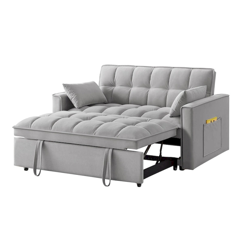 Sofá Cama Biplaza Convertible de Terciopelo Gris / Negro / Azul / Gris Topo, 4 en 1, Capacidad 250 kg
