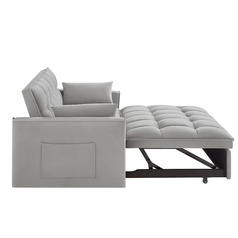 Sofá Cama Biplaza Convertible de Terciopelo Gris / Negro / Azul / Gris Topo, 4 en 1, Capacidad 250 kg