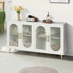 Grondin Mid-Century Modern Style 59.8 Wide Sideboard Buffet with Fluted Tempered Glass Doors and Adjustable Shelves
