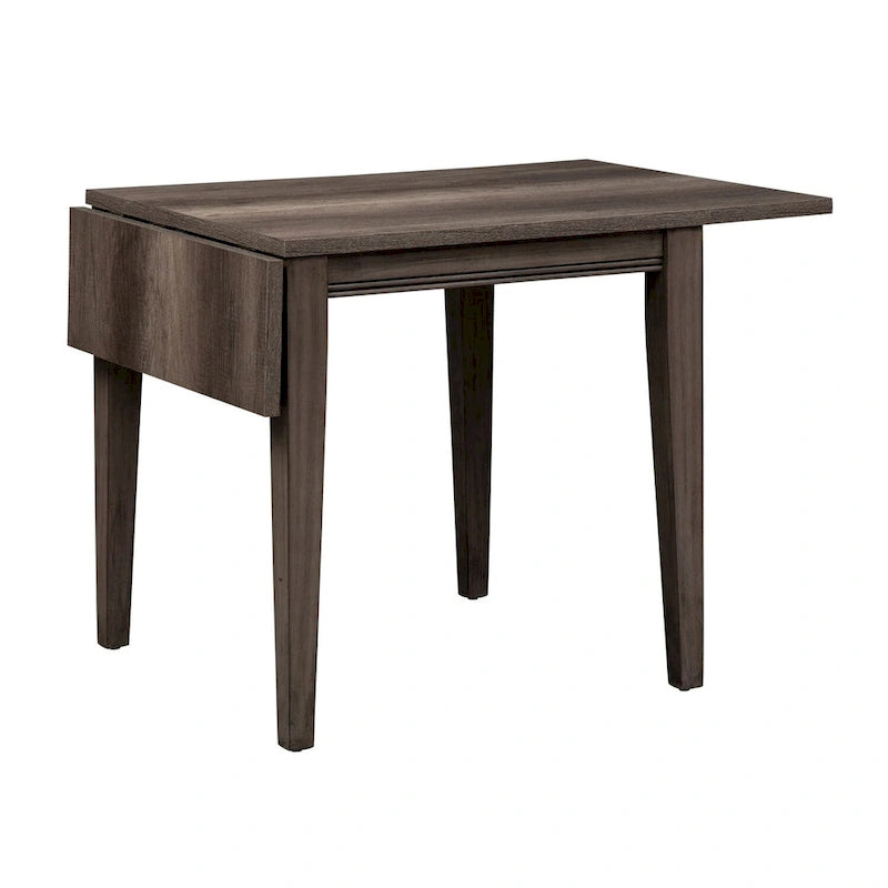 Mesa de comedor gris con alas abatibles, capacidad 2–4 personas