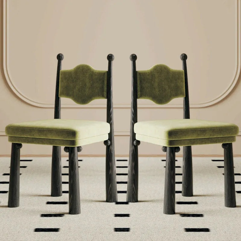 Silla de comedor White Teddy / Blanco Negro / Verde Terciopelo con respaldo ondulado, juego de 2