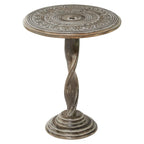 Mesa Auxiliar de Patas en Espiral Tallada con Flores Marrones, 1 Pieza