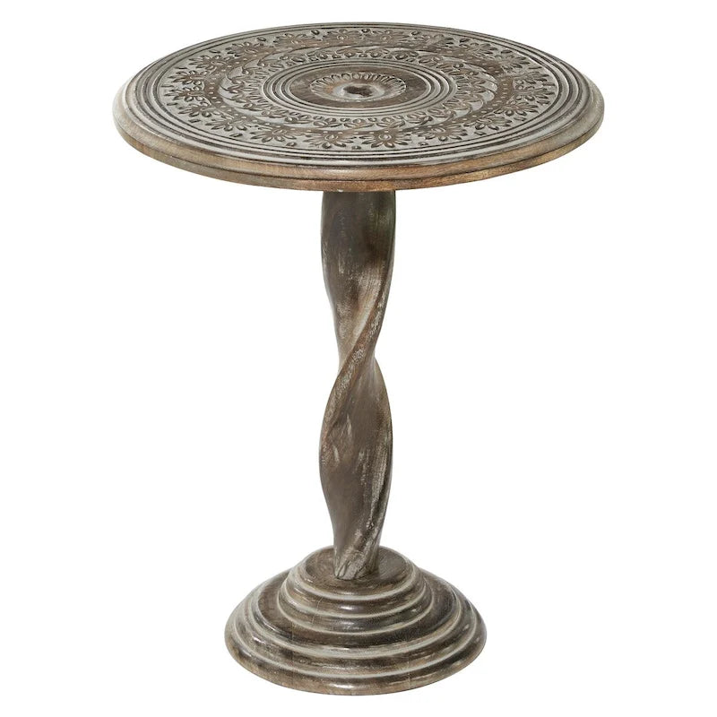 Mesa Auxiliar de Patas en Espiral Tallada con Flores Marrones, 1 Pieza