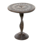Mesa Auxiliar de Patas en Espiral Tallada con Flores Marrones, 1 Pieza