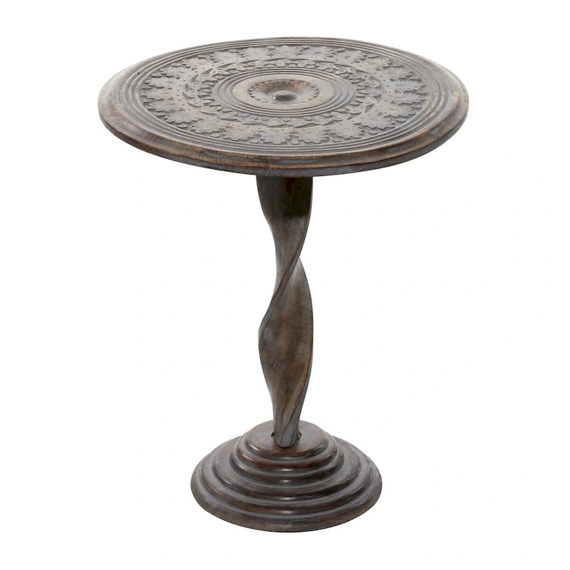 Mesa Auxiliar de Patas en Espiral Tallada con Flores Marrones, 1 Pieza