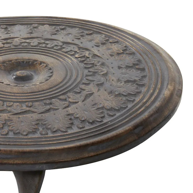 Mesa Auxiliar de Patas en Espiral Tallada con Flores Marrones, 1 Pieza