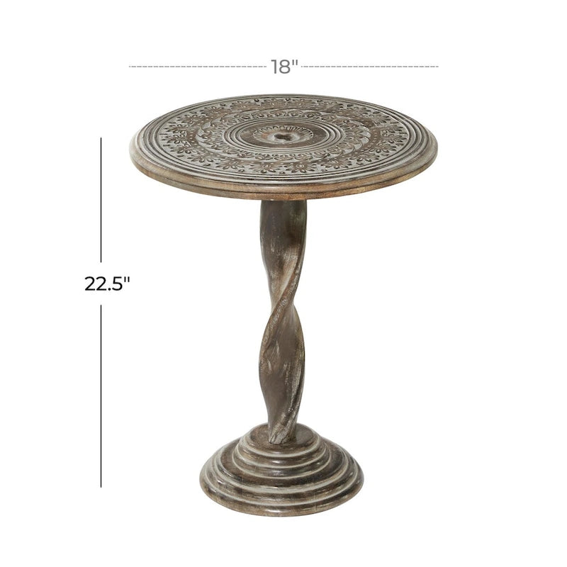 Mesa Auxiliar de Patas en Espiral Tallada con Flores Marrones, 1 Pieza