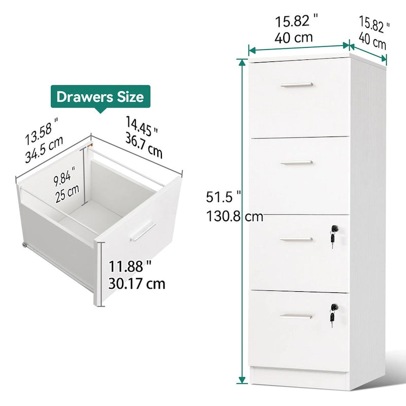Archivador vertical blanco de 4 cajones, con cerradura, 1 persona