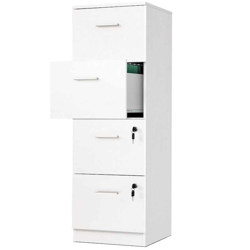 Archivador vertical blanco de 4 cajones, con cerradura, 1 persona